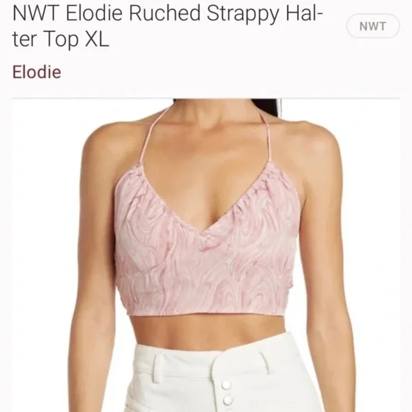 NWT Elodie Ruched Strappy Pink Halter Crop - Picture 9 of 10
